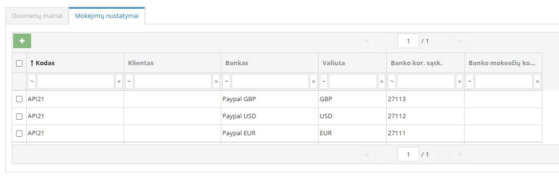 Mokėjimų nustatymas duomenų mainuose